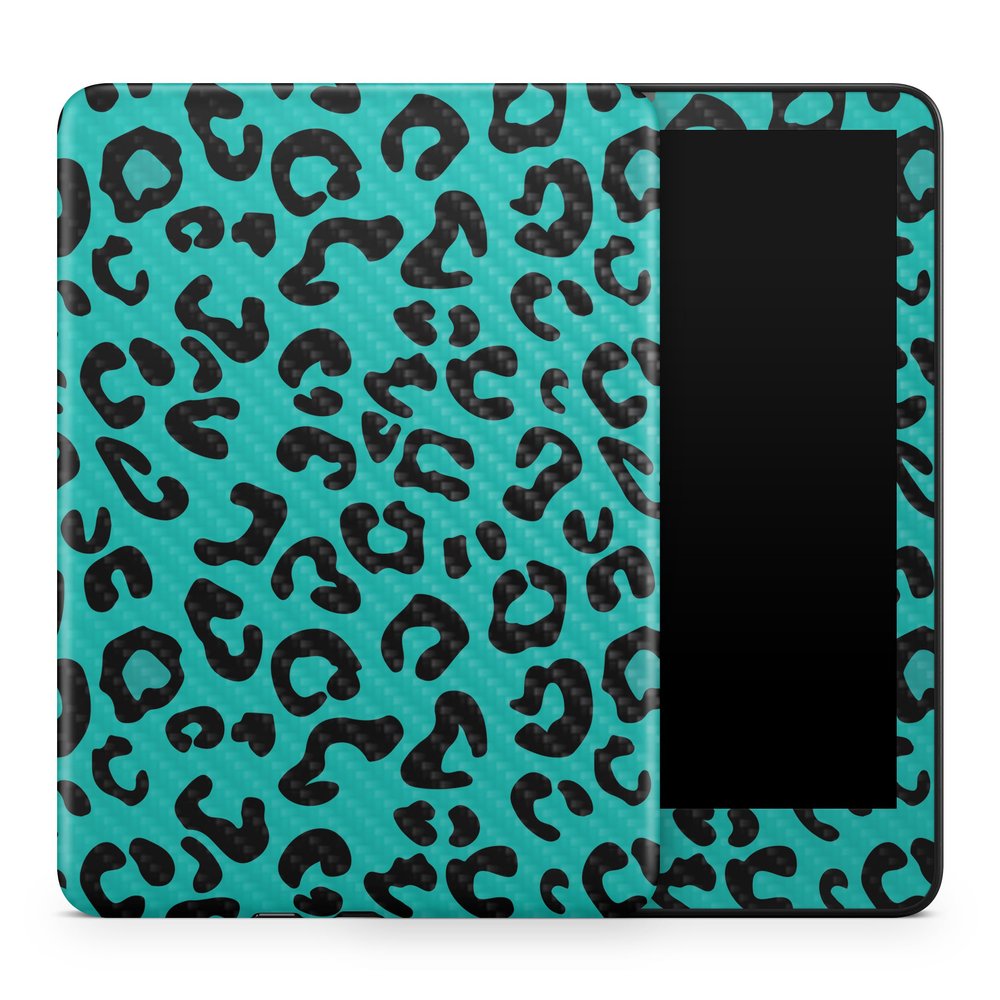 Carbon Fiber Tablet Skin Compatible with Amazon Kindle Colorsoft (2024) - Teal Leopard - Premium 3M Vinyl Protective Wrap Decal Cover - Easy to Apply | Crafted in The USA by MightySkins