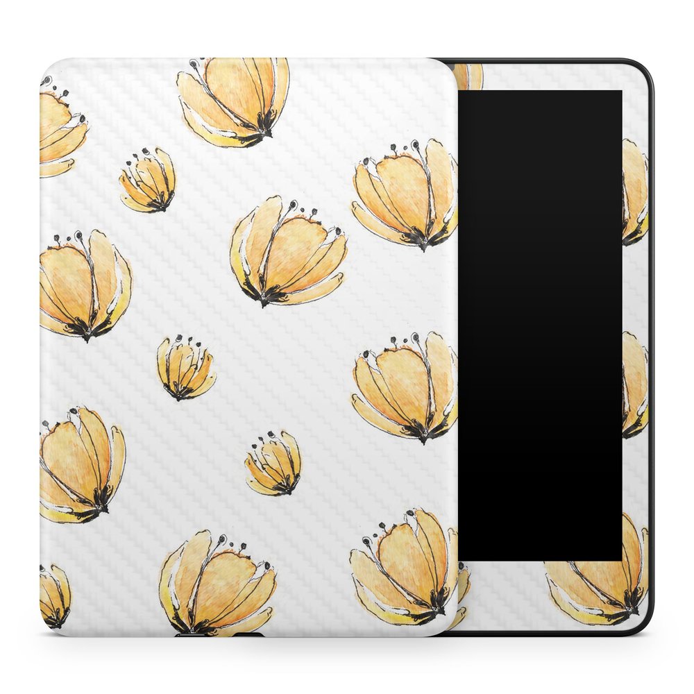 Carbon Fiber Tablet Skin Compatible with Amazon Kindle Colorsoft (2024) - Yellow Poppy - Premium 3M Vinyl Protective Wrap Decal Cover - Easy to Apply | Crafted in The USA by MightySkins