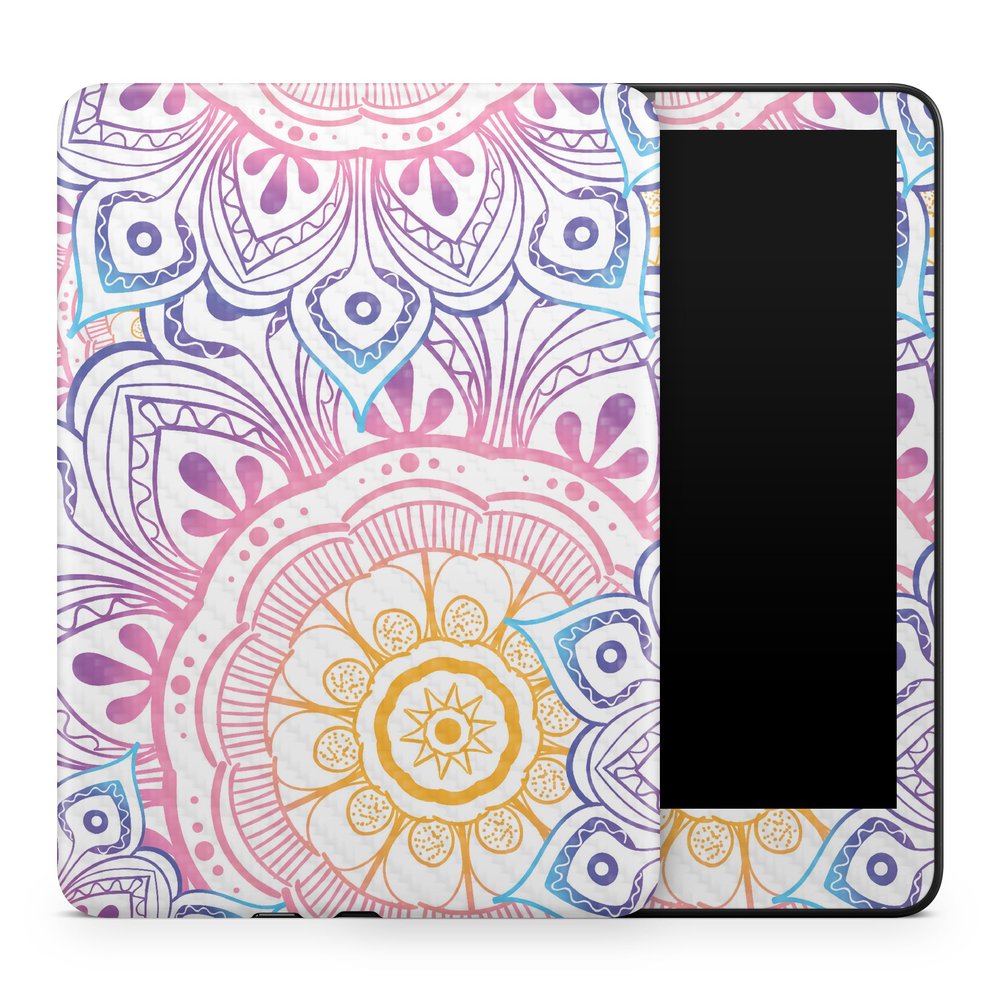 Carbon Fiber Tablet Skin Compatible with Amazon Kindle Colorsoft (2024) - Vibrant Mandala - Premium 3M Vinyl Protective Wrap Decal Cover - Easy to Apply | Crafted in The USA by MightySkins