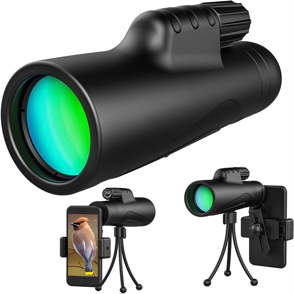 10x42 Monocular Telescope with Smartphone Holder Tripod, HD Waterproof Portable High Power Monocular Scope with Clear for Bird Watching Hiking Travel Camping