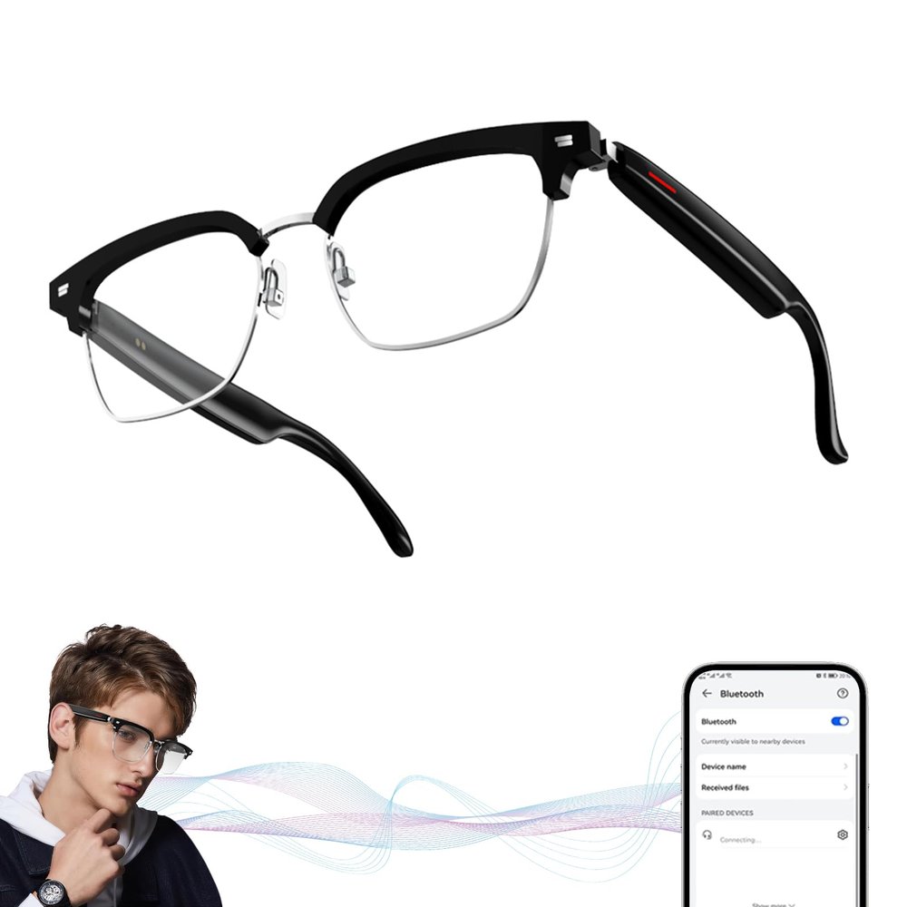 Piluyaa Ai Smart Translation Glasses Simultaneous Interpretation Glasses and Headphones, Bluetooth Language Translator for Men& Women-E13 Transparent