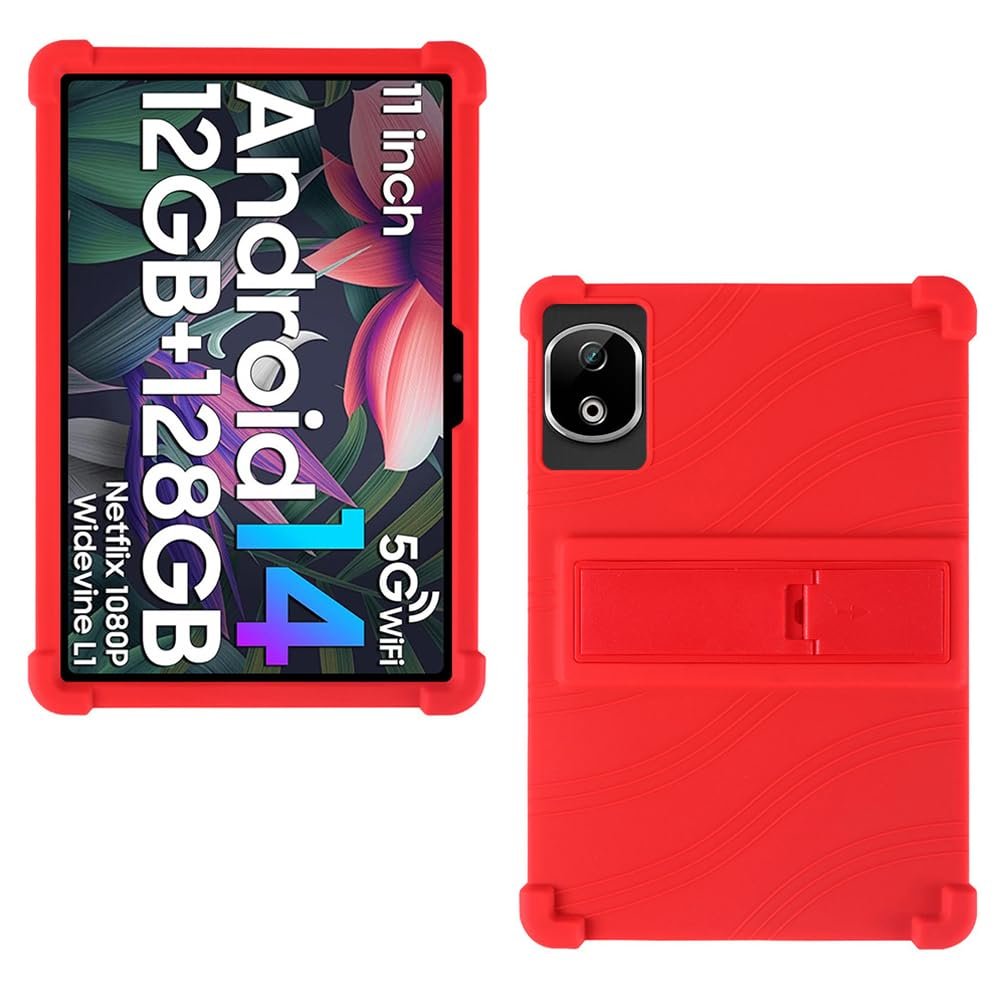 AKNICI Case for DOOGEE T30E/DOOGEE T35/DOOGEE T30SE/DOOGEE T40/DOOGEE T30S/DOOGEE T30 Ultra/DOOGEE T30 Pro Tablet 11 inch, Soft Silicone Protective Cover with Adjustable Kickstand, Red