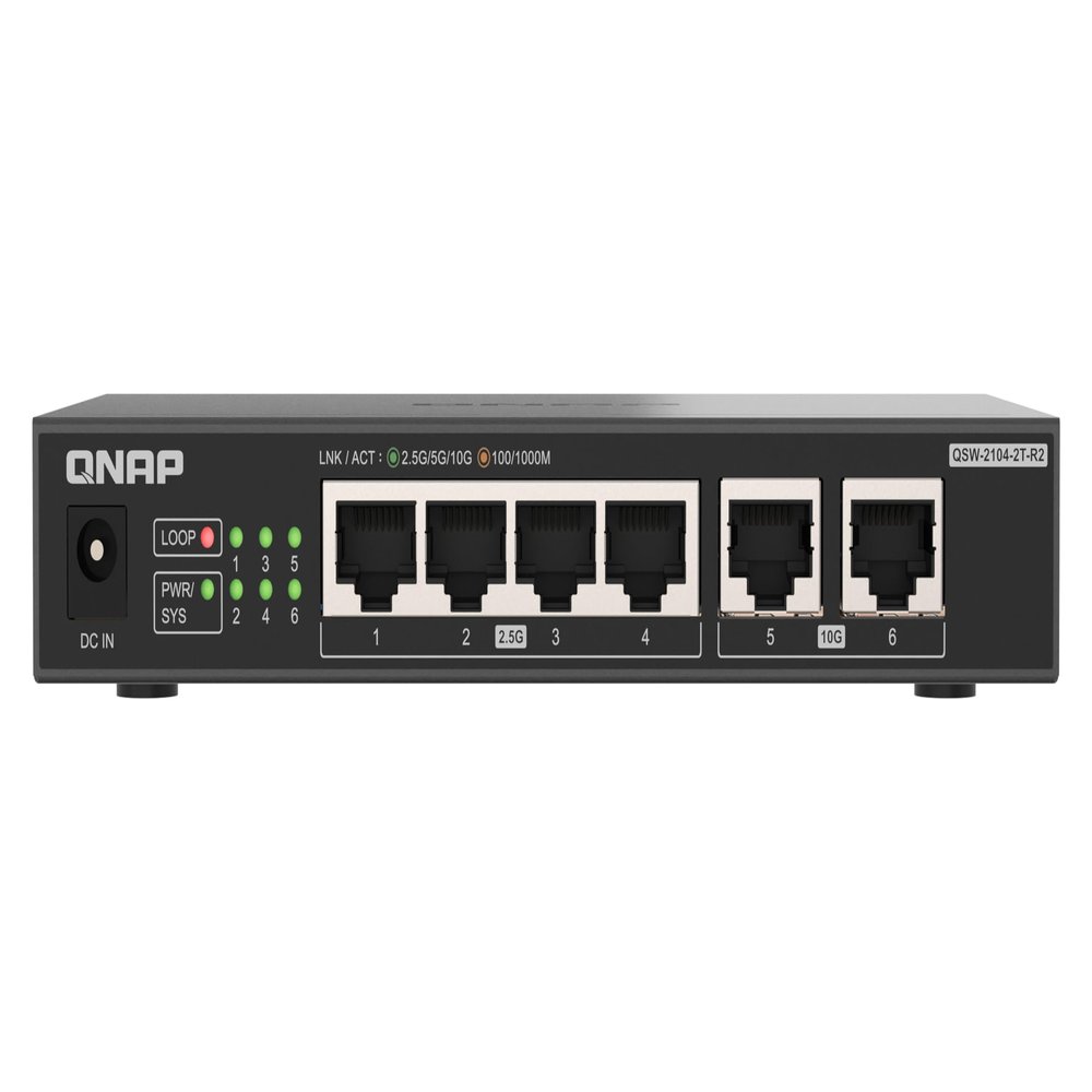 QNAP Switch QSW-2104-2T-R2 | 2X 10GbE, 4X 2.5GbE, Plug & Play Unmanaged, Fanless