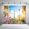 BELECO 17x10ft Fabric Paris Eiffel Tower Backdrop Romantic Paris City View Spring Blooming Flowers Photography Background France Paris Party Decorations Portrait Photoshoot Studio Props view 1