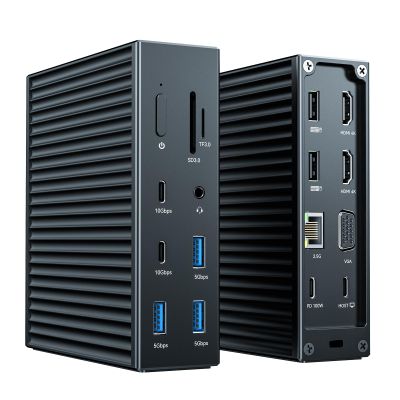ANYOYO USB C Docking Station Dual Monitor Laptop Docking Station 16-IN-1with 2*HDMI 4K60+VGA1080P+2*USB C10Gbps+SD/TF+Audio+PD100W USB C Hub Multiport Adapter for MacBook/Dell/Lenovo/HP(Black)