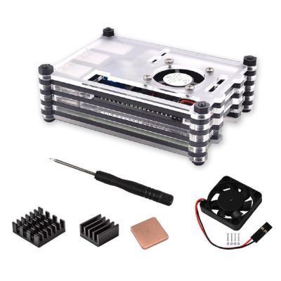 Acrylic Case with Cooling Fan&Screws&Screwdriver Repair for Raspberry Pi 3B+/3B