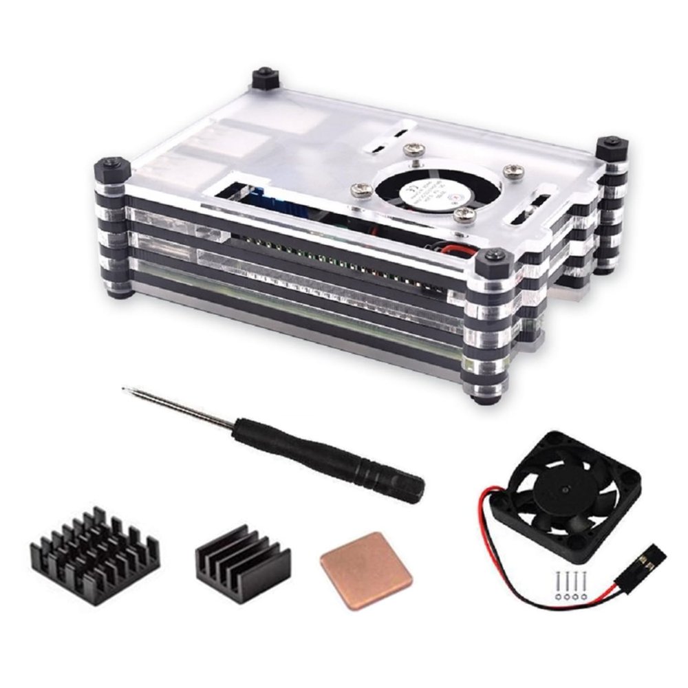 Acrylic Case with Cooling Fan&Screws&Screwdriver Repair for Raspberry Pi 3B+/3B
