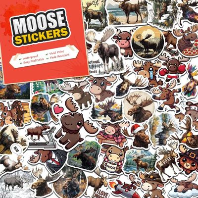 100 PCS Moose Stickers Pack  Waterproof Vinyl Decals for Water Bottles, Laptops, Phones, Notebook, Cars  Cool Vibrant Graphics for Moose Enthusiast