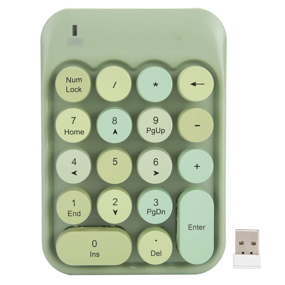 Tangxi Wire Less Number Pads, Cute Colorful Numeric Keypad, 18 Keys USB 2.4G Round Keycap Extensions Keypads, Financial Accounting Portable Numpad for Laptop Desktop, PC (Dreamy Green)