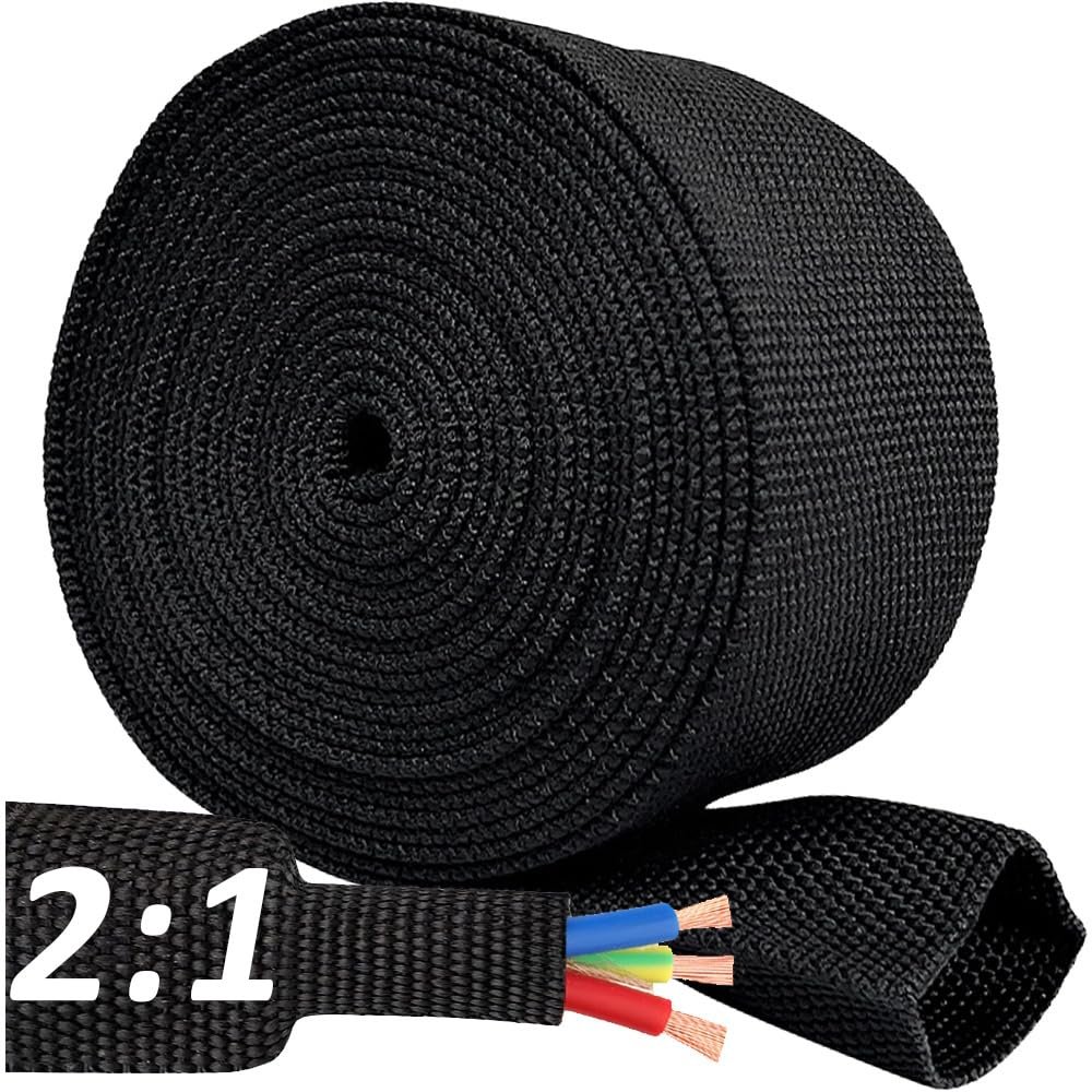10 FT 2 inch 2:1 Heat Shrinkable Braided Sleeving Heat Shrink Sleeve Abrasion Protection Flexibility Wiring Harness Cable Sheath