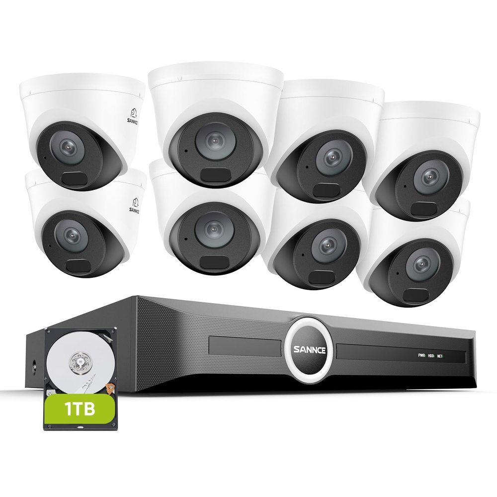 SANNCE 2K 3MP PoE Security System, 8CH 6MP Surveillance NVR with 8PCS 3MP HD Weatherproof Dome Cameras with H.265 Video Compression, Smart IR LED, APP Push Alert, Remote Access (1TB HDD)