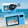 4K Digital Camera Waterproof, Point and Shoot Cameras for Photography, 10FT Underwater Camera with Dual Screens,18X Digital Zoom, 32GB TF Card, Selfie Cameras for Teens Beginners Girls Boys Kids(Blue) view 3