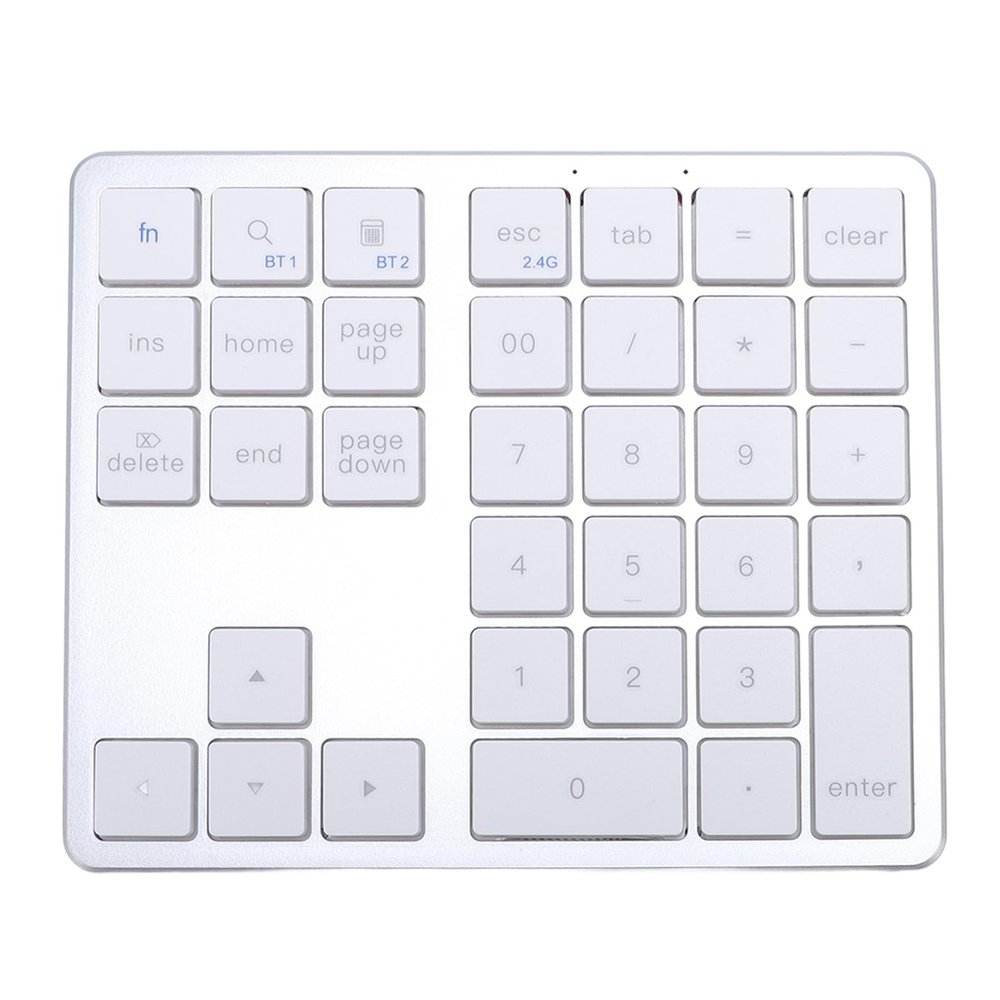 GOWENIC Bluetooth & 2.4G Cordless Numeric Keypad for Laptops, PC Computers Macbooks & Tablets, Dual Mode Portable Number Pad Rechargeable 35 Keys for, Android, & iOS (Silver White)