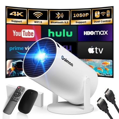 Mini Projector with WiFi and Bluetooth Built-in Apps Smart Projector Support 4K 1080P FHD 180 Adjustable Auto Keystone Compatibile with HDMI/TV Stick/Memory Stick/Laptop, White