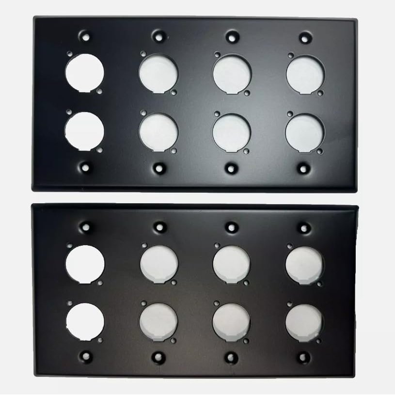 (2) Two Quad Gang Wall Plate Eight XLR Male/Female "D" BLACK Steel