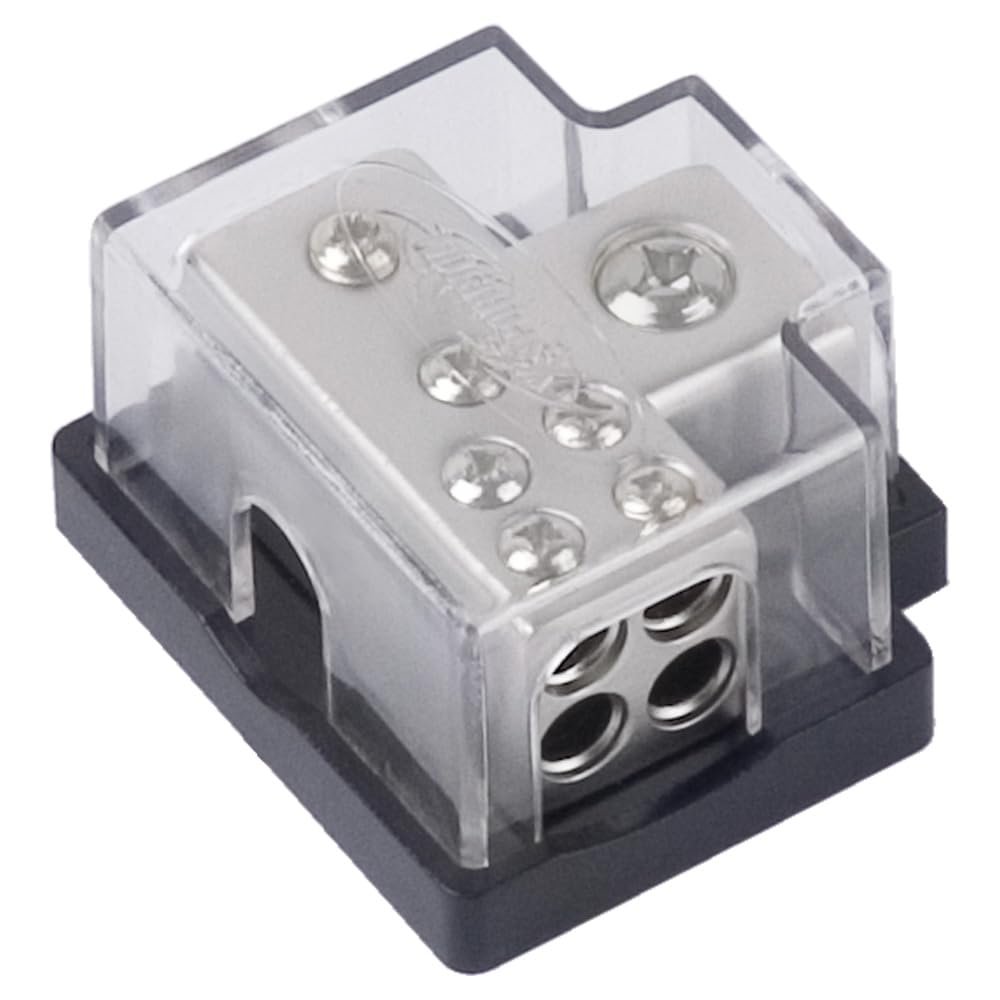 Xscorpion Power Ground Distribution Block 1/0 or 2 in & One 4 & Four 8 Gauge Out (Platinum)