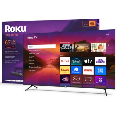 Roku Smart TV  65-Inch Plus Series, Mini-LED TV  RokuTV with Enhanced Voice Remote  Flat Screen 4K QLED Television with Dolby Vision & Wi-Fi for Streaming Live Local News, Sports