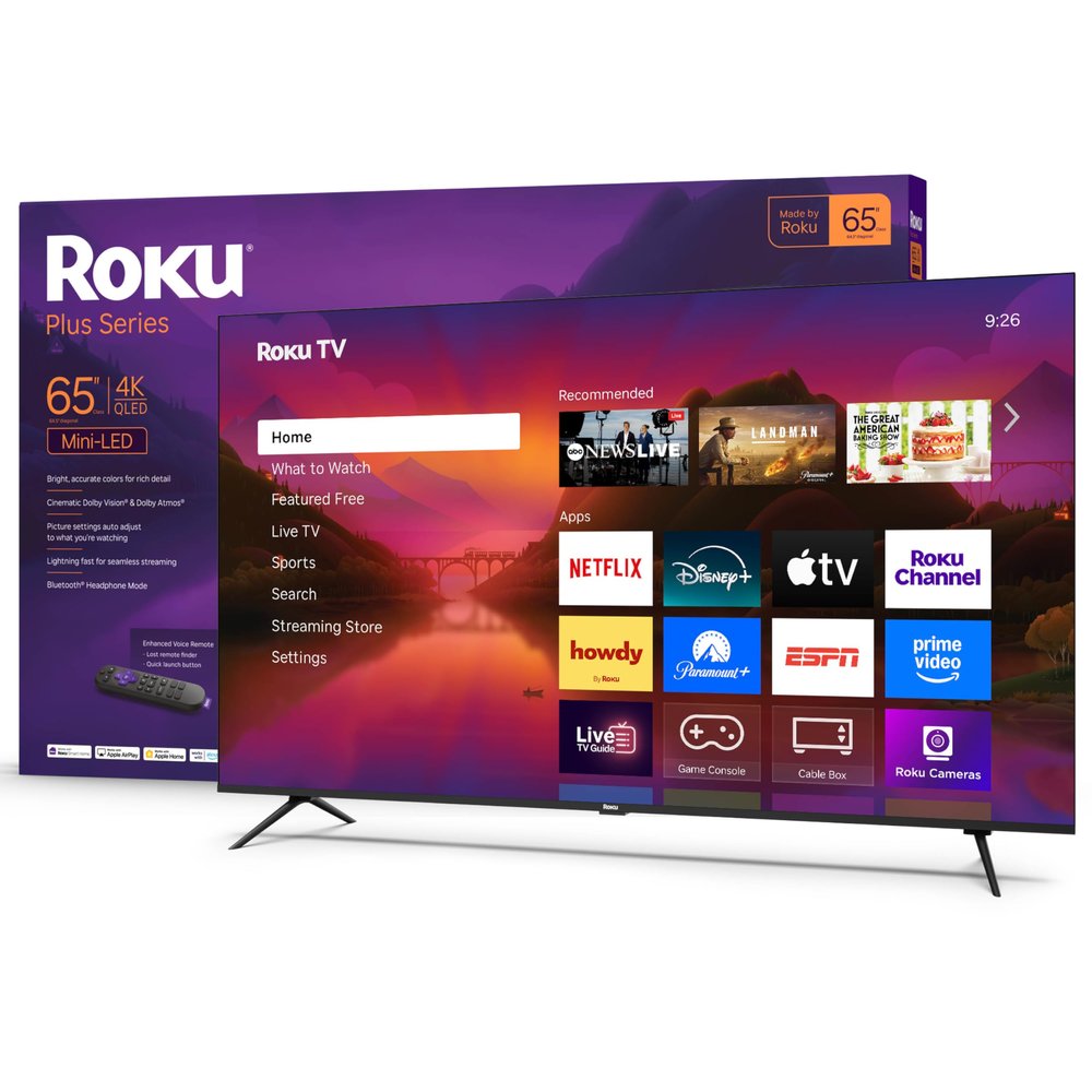 Roku Smart TV  65-Inch Plus Series, Mini-LED TV  RokuTV with Enhanced Voice Remote  Flat Screen 4K QLED Television with Dolby Vision & Wi-Fi for Streaming Live Local News, Sports