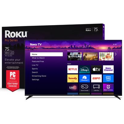 Roku Smart TV 75-Inch Pro Series, Mini-LED TV RokuTV with Backlit Voice Remote Pro Flat Screen 4K QLED Television with 120Hz Refresh Rate & Dolby Vision IQ, Live News, Sports, Entertainment