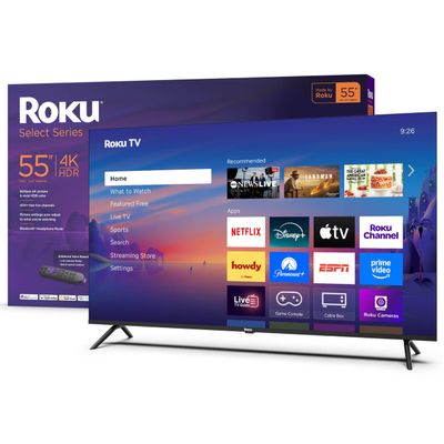 Roku Smart TV 55-Inch Select Series, 4K HDR TV Roku TV with Enhanced Voice Remote Flat Screen LED Television with Wi-Fi for Streaming Live Local News, Sports, Family Entertainment