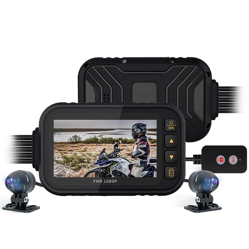 3.0 Inch Motorcycle Dash Cam, 1080P+720P Dual Dashcam, Wired Control, G-Sensor, Loop Recording, Parking Monitoring, Max 128GB