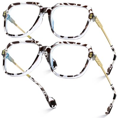 VISOONE 2 Pack Oversized Blue Light Blocking Glasses with Chic Square TR90 Frame and Metal Temple for Women Men REMY