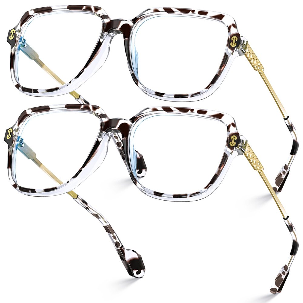 VISOONE 2 Pack Oversized Blue Light Blocking Glasses with Chic Square TR90 Frame and Metal Temple for Women Men REMY