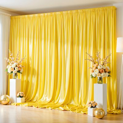 10x10ft Yellow Gold Glitter Backdrop Curtain for Parties, Wrinkle Free Satin Photo Backdrop Drapes 2 Panels 5x10FT Shimmer Back Drop Cloth for Wedding Birthday Stage Photography Background