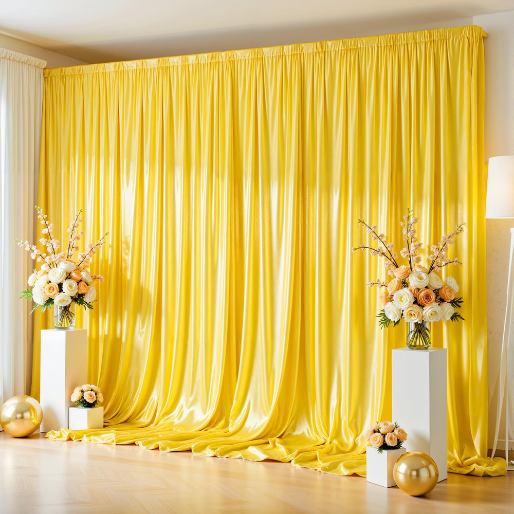 10x10ft Yellow Gold Glitter Backdrop Curtain for Parties, Wrinkle Free Satin Photo Backdrop Drapes 2 Panels 5x10FT Shimmer Back Drop Cloth for Wedding Birthday Stage Photography Background