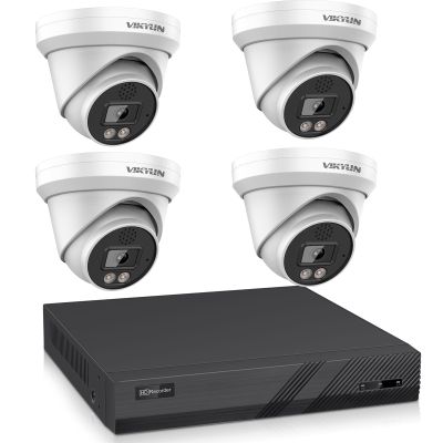 VIKYLIN 4K Poe Security Camera System, 4K 8CH PoE NVR, 4pcs x 6-Megapixel Turret Poe Cameras, Smart Human Vehicle Detection, F1.0 Full Color Night Vision, Two Way Audio, No HDD