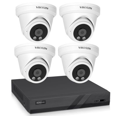 VIKYLIN 4K Poe Security Camera System, 4K 8CH PoE NVR, 4pcs x 8-Megapixel Turret Poe Cameras, Smart Human Vehicle Detection, 98ft EXIR 2.0 Night Vision, Built-in Mic, No HDD