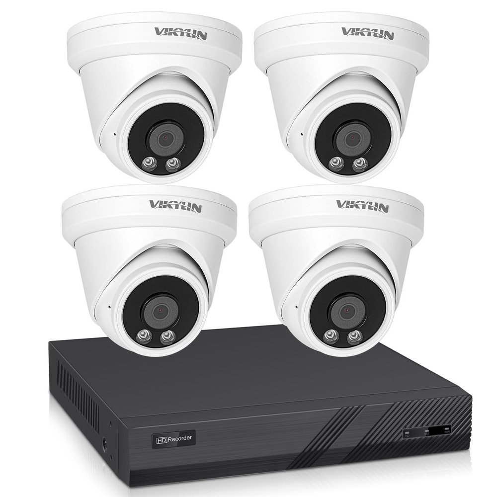 VIKYLIN 4K Poe Security Camera System, 4K 8CH PoE NVR, 4pcs x 8-Megapixel Turret Poe Cameras, Smart Human Vehicle Detection, 98ft EXIR 2.0 Night Vision, Built-in Mic, No HDD