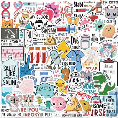 50PCS Funny Nurse Stickers Medical Stickers Funny Healthcare Sticker for Water Bottle Doctor Nursing Sticker Nurse Accessories for Work