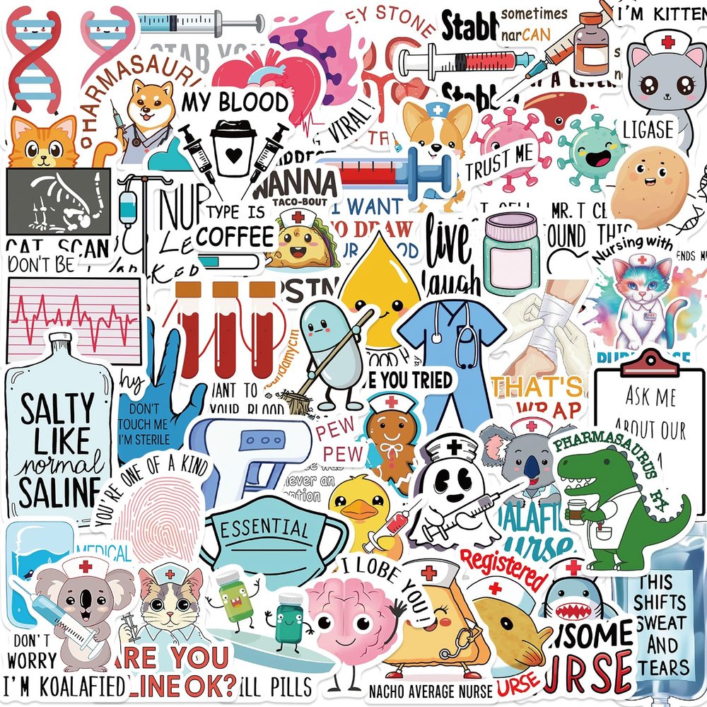 50PCS Funny Nurse Stickers Medical Stickers Funny Healthcare Sticker for Water Bottle Doctor Nursing Sticker Nurse Accessories for Work