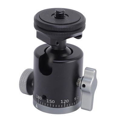 Ball Head Tripod, 360 Degree Rotation Tilt Head with 1/4 Inch Screw Hot Shoe Mount for Camera Monopod Smartphone, Aluminum Alloy