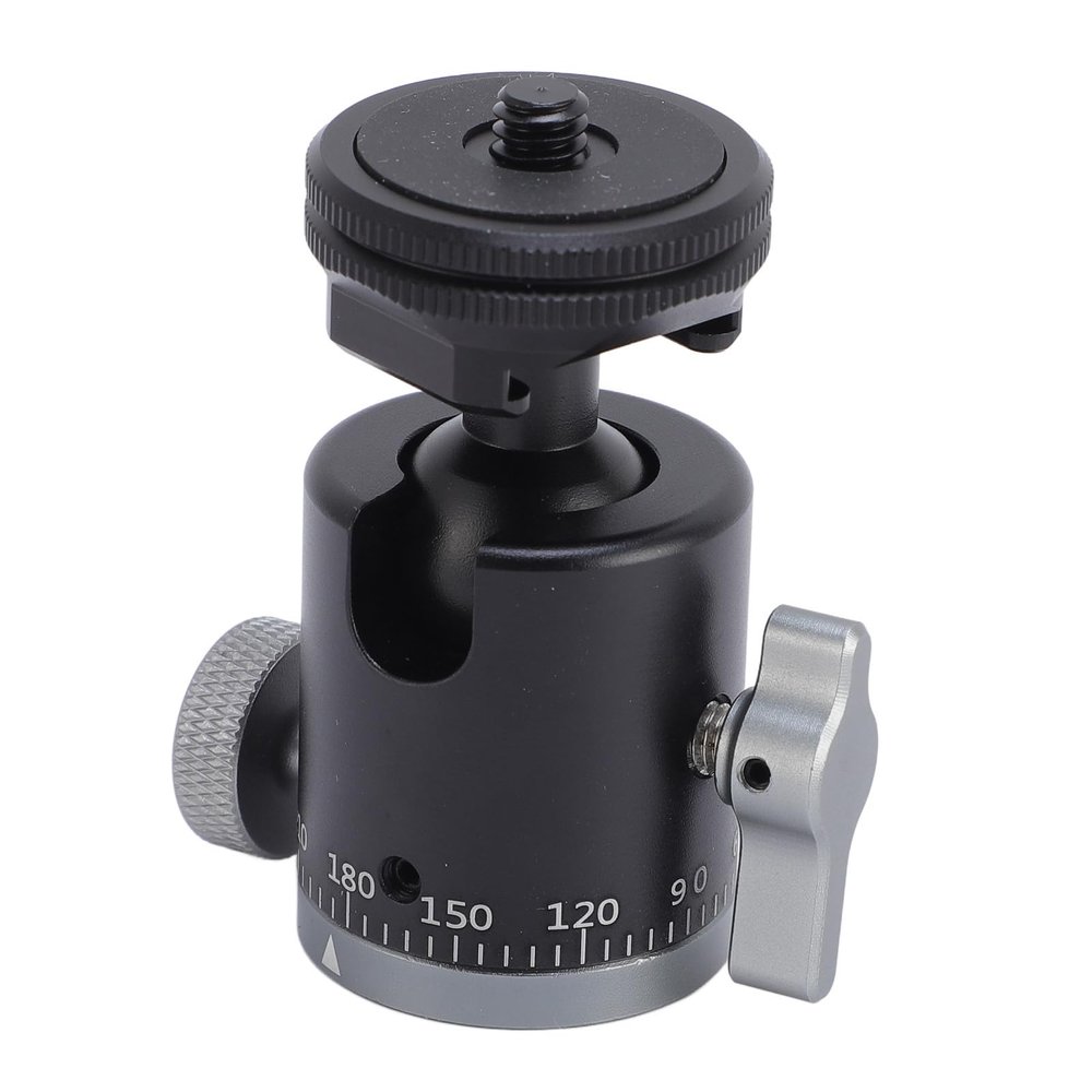 Ball Head Tripod, 360 Degree Rotation Tilt Head with 1/4 Inch Screw Hot Shoe Mount for Camera Monopod Smartphone, Aluminum Alloy