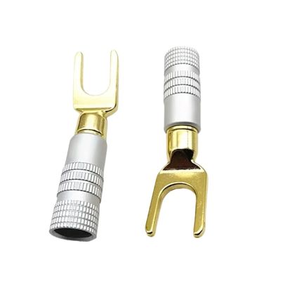 4/8/12Pcs Gold Plated Y U Shape Banana Audio Speaker Plugs Screw Fork Spade Cable Wire Connector(8PCS)