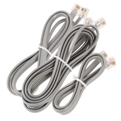 Angoily 3pcs Flat Telephone Extension Cord 6P6C RJ12 Silver Gray Connectors for Landline Phone Cable Suitable for Home and Office Use
