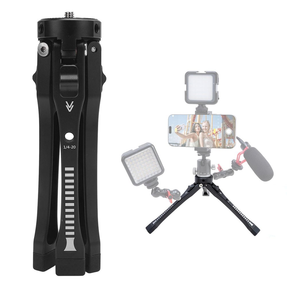 Adjustable Mini Camera Tripod, Aluminum Alloy with 4 Levels Height, 1/4 Inch Screw Hole, Compact Lightweight for DSLR Camcorder Projector, Load up to 5kg, Stable Base