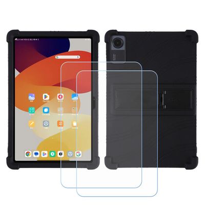 BMPNLSZ TPU Cover for Lenovo Yoga Tab Plus + 2 HD Tempered Glass, Silicone Shell Bumper Protective Back Case - 9 Hardness Anti-Scratch Screen Protector (12,7") - Black