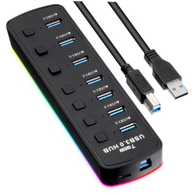 Angoily USB Hub Ports High-Speed USB Extension Adapter for Laptops Power Supply Port Led Indicator Stylish Design for Gaming