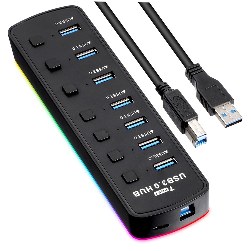 Angoily USB Hub Ports High-Speed USB Extension Adapter for Laptops Power Supply Port Led Indicator Stylish Design for Gaming