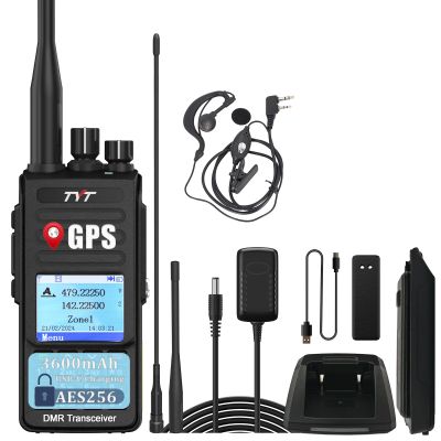 TYT DMR MD-UV390 Plus Radio AES256 Encryption 10W Dual Band GPS Walkie Talkie USB-C Charging Long Range Digital&Analog Handheld Radio 3600mAh with Headset