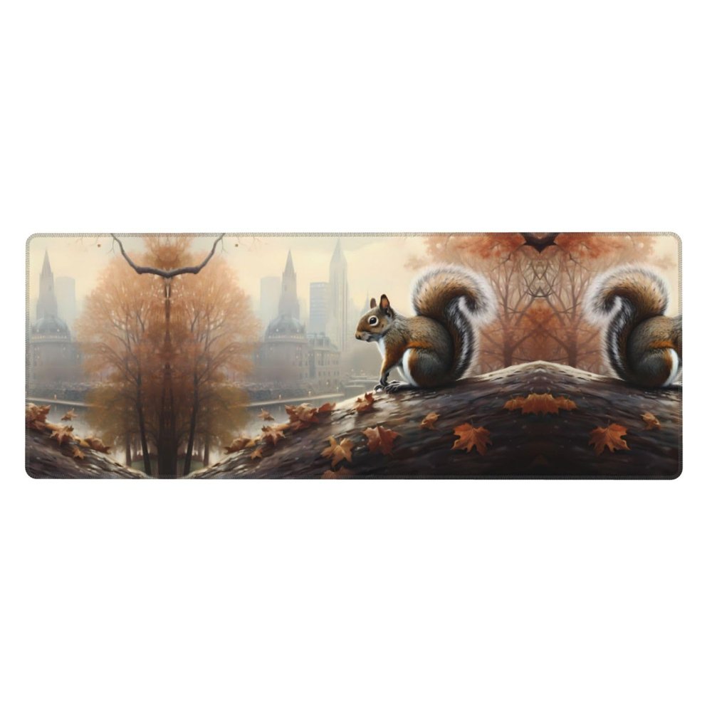 This Cute Gray Squirrel Keyboard and Mouse pad, 12x31.5 inches in Size, is Designed for Computers, Consoles, Offices, and is Also Suitable for Games and Study.