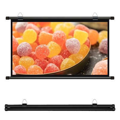 72'' Projector Screen Projection Screen Manual Pull Down HD Screen, Wall Mountable HD Projection Screen, Lightweight Carry & Durable, Portable Lightweight Hanging Matte White Projector Surface(Black,7
