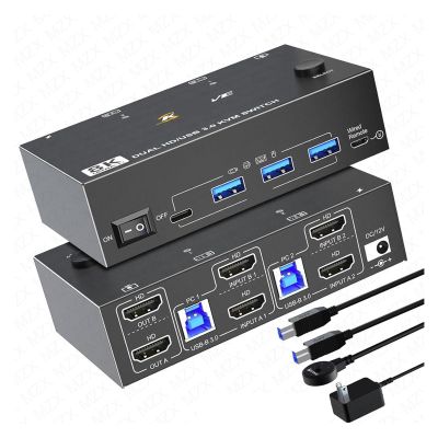 Y9S5QZ5 8K@60Hz KVM Switch 2 HDMI-Compatible USB 3.0 Hub Docking Station Switcher Selector Computers Share Keyboard Monitor Devices