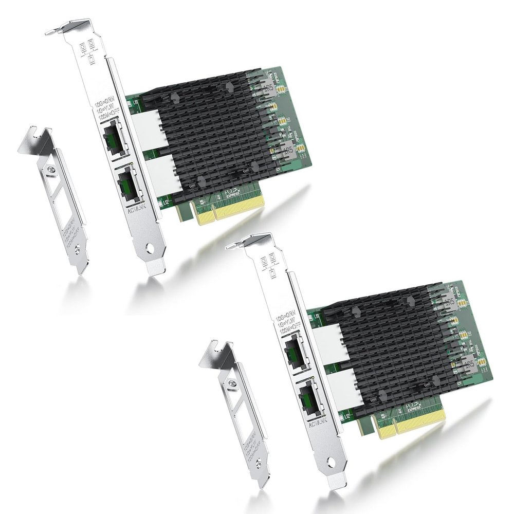 10Gb NIC Dual RJ45 Port PCIe Network Card with Intel X540-AT2 Controller, 10G Ethernet Converged Network LAN Adapter, Support Windows/Linux/Vmware/ESX/Freebsd Server, Compare to Intel X540-T2, 2 Pack