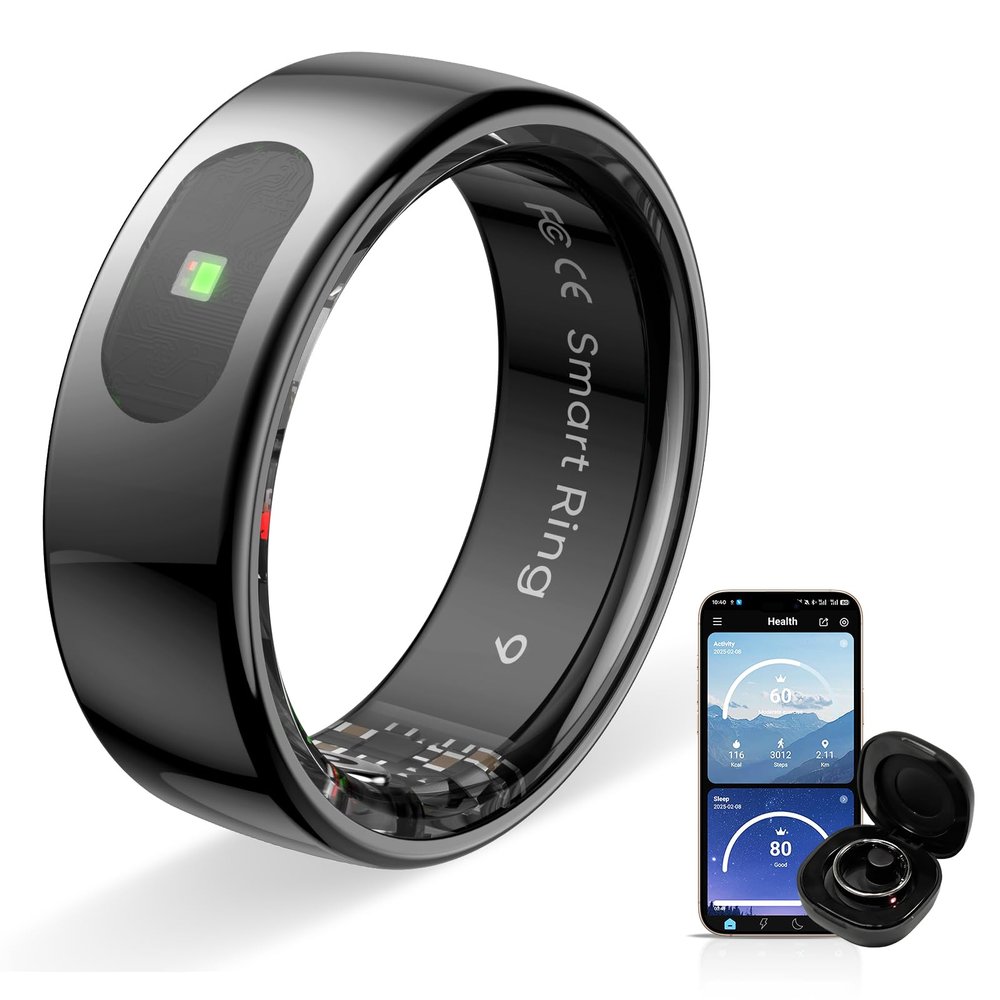 Govllfoz Touch Smart Ring Upgraded Version Health Ring Pro, with Bluetooth Remote Control and Motion Detection, 10ATM Waterproof Fitness Tracker for Men and Women Daily use (Black Touch, 7)