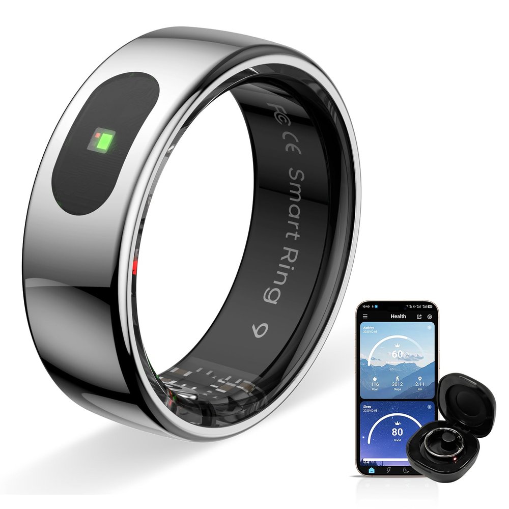 Govllfoz Touch Smart Ring Upgraded Version Health Ring Pro, with Bluetooth Remote Control and Motion Detection, 10ATM Waterproof Fitness Tracker for Men and Women Daily use (Silver Touch, 7)
