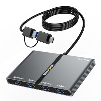 CENMATE USB A/C 3.0 to 4xHDMI Adapter Support Mirror/Extend Mode Compatible with Mac/Win,5-in-1 USB C Docking Station(4K30Hz x2+1080P60Hz x2+Type C 3.0), 4 Monitor Docking Station with 4 HDMI